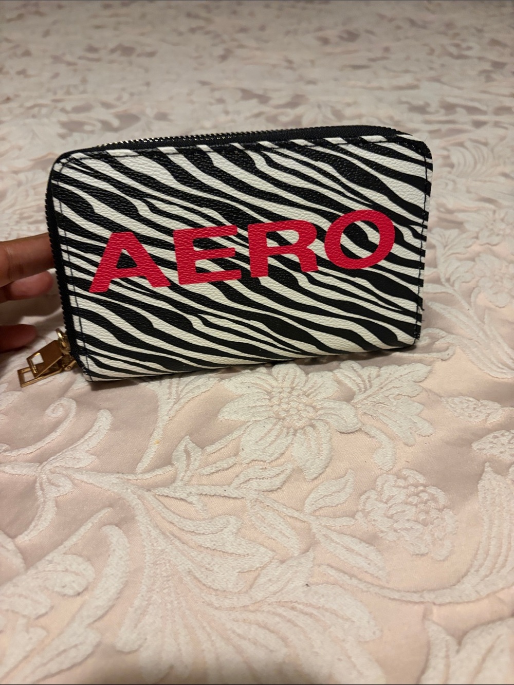 AERO Zebra Print Zip-Around Wallet in Black, White & Red